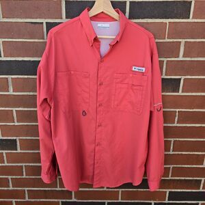 Columbia PFG Tamiami Mens Red Longsleeve Shirt Size Medium Button Down *FLAW